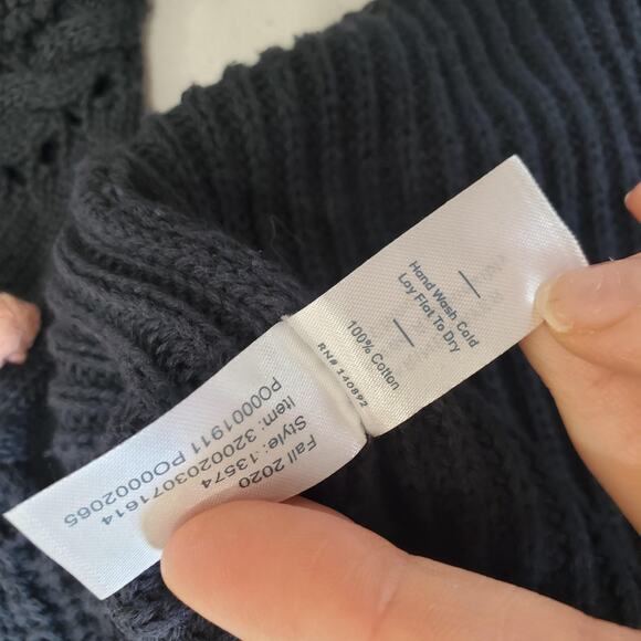 Marine Layer Sweater Womens XS Navy Pom Pom Bobble Cable Knit Crewneck Pullover - Picture 7 of 9